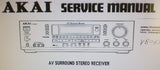 AKAI AA-V29DPL AV SURROUND STEREO RECEIVER SERVICE MANUAL INC SCHEMS PCBS AND PARTS LIST 37 PAGES ENG