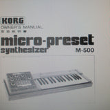 KORG M-500 M-500SP MICRO PRESET SYNTHESIZER OWNER'S MANUAL INC SCHEMS 19 PAGES ENG