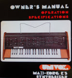 KORG 800DV MAXI KORG K-3 SYNTHESIZER OPERATION OWNER'S MANUAL INC CONN DIAGS 6 PAGES ENG