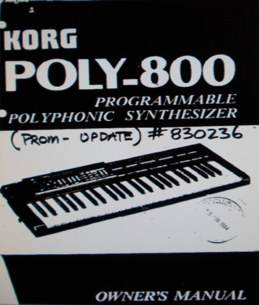 KORG POLY-800 PROGRAMMABLE POLYPHONIC SYNTHESIZER OWNER'S MANUAL PROM-UPDATE 41 PAGES ENG 1984
