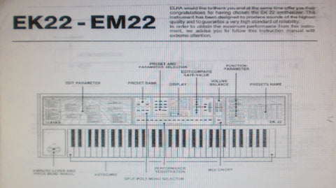 ELKA EK-22 EM-22 SYNTHESIZER INSTRUCTION MANUAL INC CONN DIAGS 16 PAGES ENG