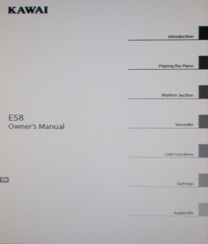 KAWAI ES8 DIGITAL PIANO OWNER'S MANUAL INC CONN DIAGS AND TRSHOOT GUIDE 156 PAGES ENG