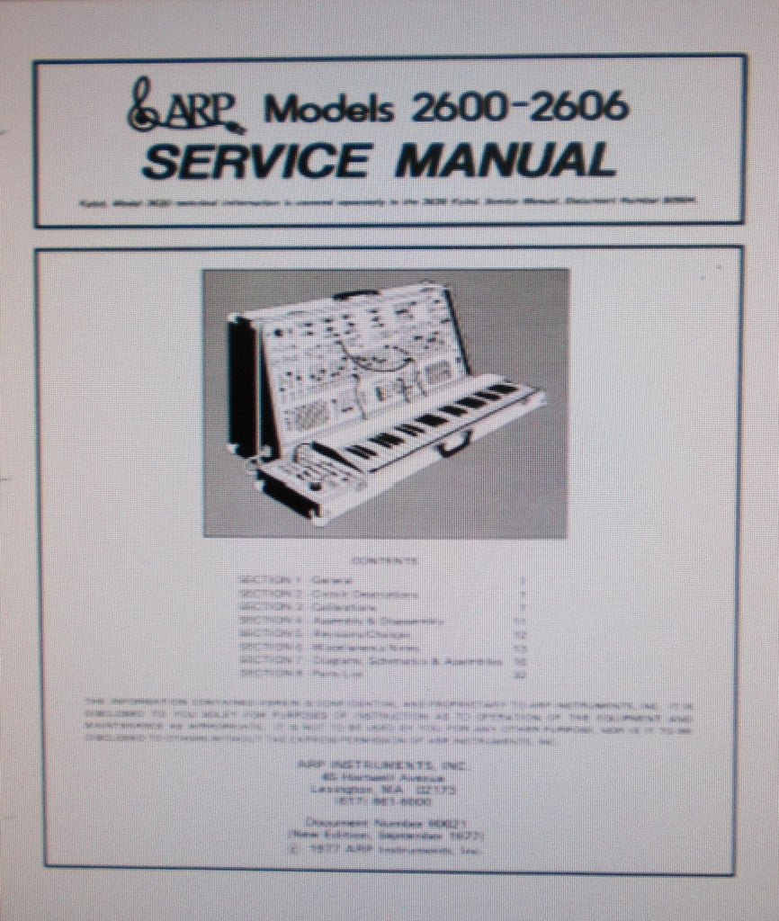 ARP 2600 -2606 SYNTHESIZER SERVICE MANUAL INC BLK DIAGS SCHEMS PCBS AND PARTS LIST 53 PAGES ENG
