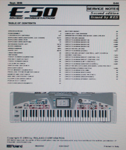 ROLAND E-50 MUSIC WORKSTATION SERVICE NOTES SECOND EDITION INC BLK DIAG WIRING DIAG SCHEMS PCBS AND PARTS LIST 71 PAGES ENG