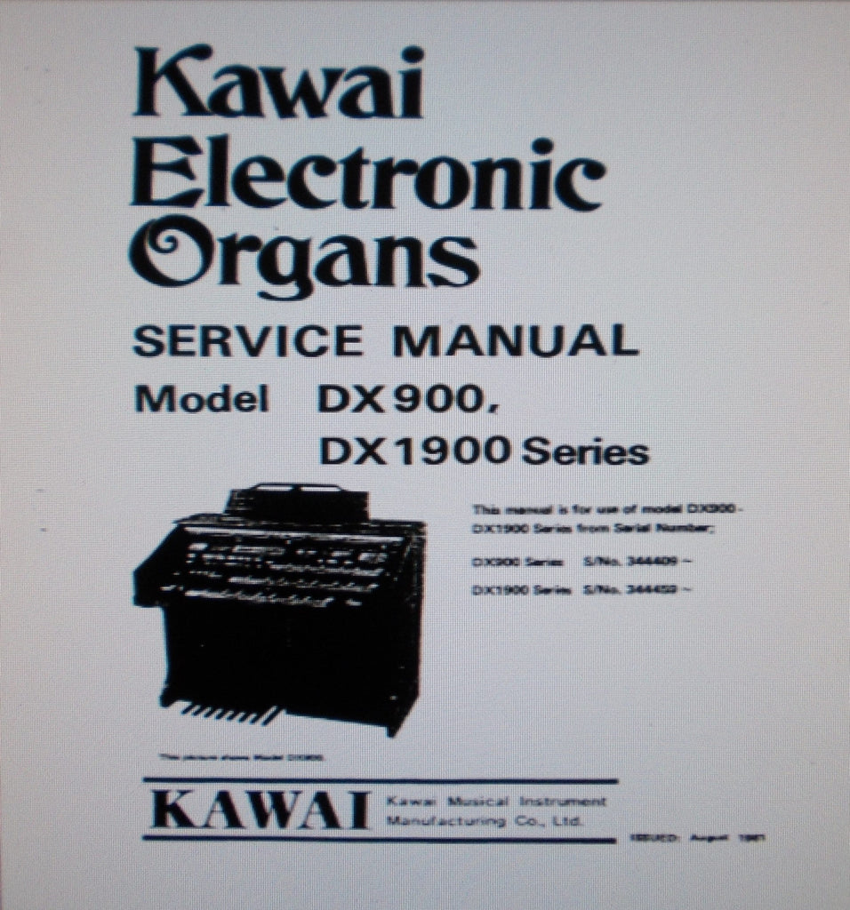 KAWAI DX900 DX1900 SERIES ELECTRONIC ORGANS SERVICE MANUAL INC BLK DIAGS SCHEMS PCBS AND PARTS LIST 89 PAGES ENG