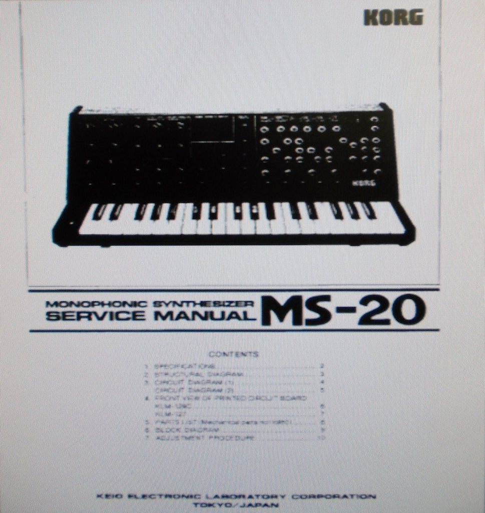 KORG MS-20 MONOPHONIC SYNTHESIZER SERVICE MANUAL INC BLK DIAG SCHEMS PCBS AND PARTS LIST 11 PAGES ENG
