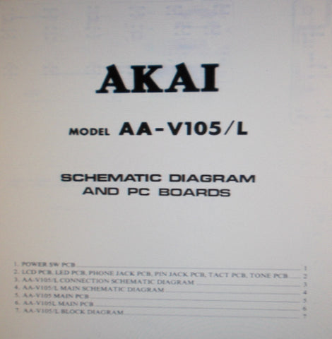 AKAI AA-V105 AA-V105L RECEIVER SCHEMATIC DIAGRAM PC BOARDS AND BLK DIAG 7 PAGES ENG