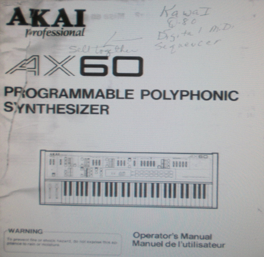 AKAI AX60 PROGRAMMABLE POLYPHONIC SYNTHESIZER OPERATOR'S MANUAL 31 PAGES ENG FRANC