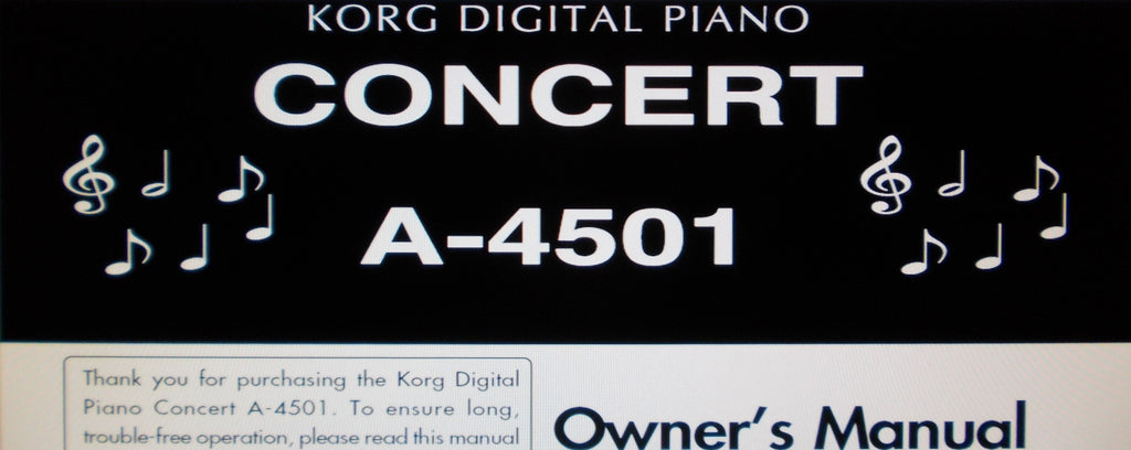 KORG A-4501 CONCERT DIGITAL PIANO OWNER'S MANUAL INC TRSHOOT GUIDE 28 PAGES ENG