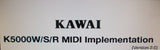 KAWAI K5000 SERIES K5000R K5000S K5000W ADVANCED ADDITIVE SYNTHESIZER MIDI IMPLEMENTATION VER 2.0 46 PAGES ENG