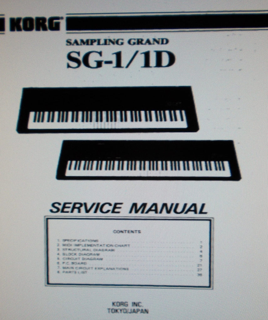 KORG SG-1 SG-1D SAMPLING GRAND SERVICE MANUAL INC BLK DIAG SCHEMS PCBS AND PARTS LIST 40 PAGES ENG