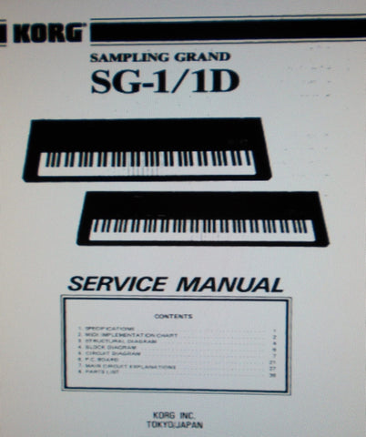 KORG SG-1 SG-1D SAMPLING GRAND SERVICE MANUAL INC BLK DIAG SCHEMS PCBS AND PARTS LIST 40 PAGES ENG