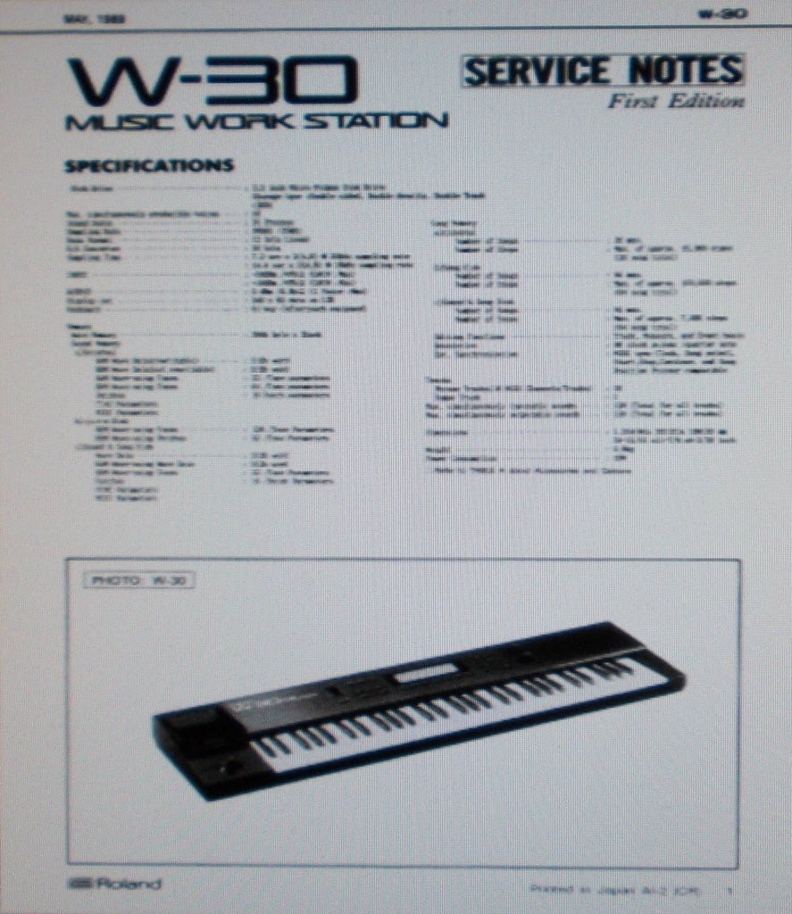 ROLAND W-30 MUSIC WORKSTATION SERVICE NOTES FIRST EDITION INC BLK DIAGS SCHEMS PCBS PARTS LIST AND TRSHOOT GUIDE 20 PAGES ENG