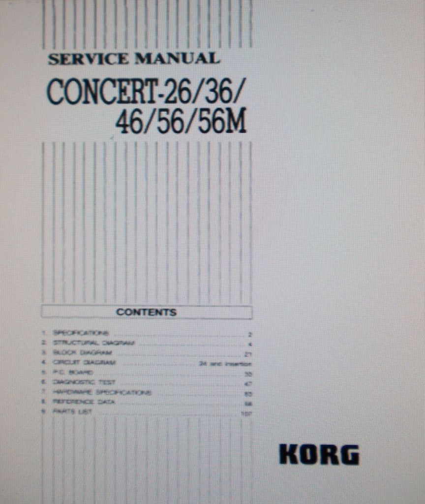 KORG C-26 C-36 C-46 C-56 C-56M CONCERT PIANO SERVICE MANUAL INC BLK DIAGS SCHEMS PCBS AND PARTS LIST  122 PAGES ENG