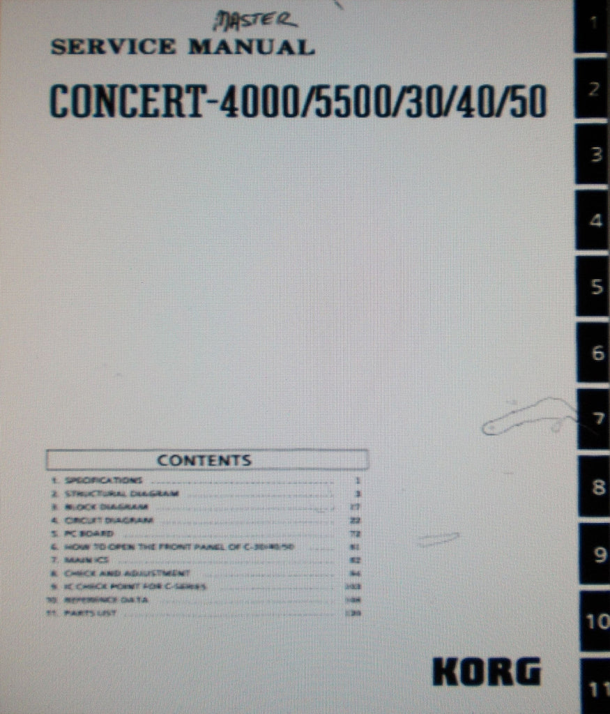 KORG C-30 C-40 C-50 C-4000 C5500 CONCERT PIANO SERVICE MANUAL INC BLK DIAGS SCHEMS PCBS AND PARTS LIST 135 PAGES ENG