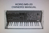 KORG MS-20 MONOPHONIC SYNTHESIZER OWNER'S MANUAL INC BLK DIAG AND CONN DIAGS 13 PAGES ENG BW COVER