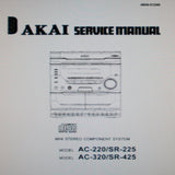 AKAI AC-220 SR-225 AC-320 SR-425 MINI STEREO COMPONENT SYSTEM SERVICE MANUAL INC BLK DIAGS SCHEMS PCBS AND PARTS LIST 65 PAGES ENG