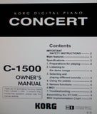 KORG C-1500 CONCERT DIGITAL PIANO OWNER'S MANUAL INC CONN DIAG AND TRSHOOT GUIDE 12 PAGES ENG