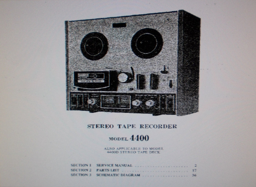 AKAI 4400 4400D 4 TRACK STEREO REEL TO REEL TAPE RECORDER SERVICE MANUAL INC SCHEMS PCBS AND PARTS LIST 34 PAGES ENG