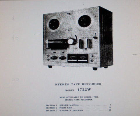 AKAI 1722W 1722L STEREO REEL TO REEL TAPE RECORDER SERVICE MANUAL INC SCHEMS PCBS AND PARTS LIST 44 PAGES ENG
