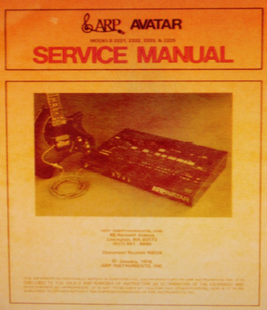 ARP AVATAR MODELS 2221 2222 2223 2225 SYNTHESIZER AND PITCH EXTRACTOR CV GENERATOR SERVICE MANUAL INC BLK DIAGS SCHEMS PCBS AND PARTS LIST 50 PAGES ENG