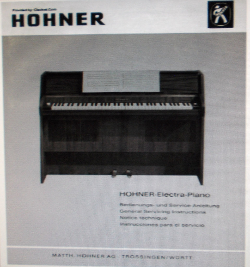 HOHNER ELECTRA PIANO GENERAL SERVICING INSTRUCTIONS INC SCHEMATIC DIAGRAM 8 PAGES ENG DEUT FRANC ESP