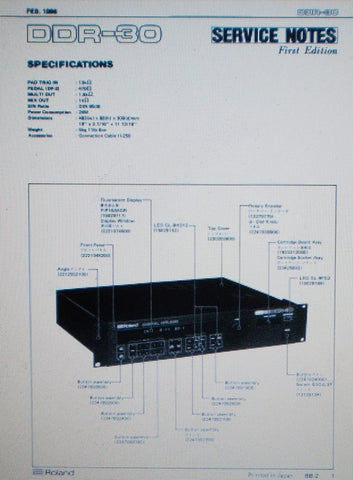 ROLAND DDR-30 DIGITAL DRUMS SERVICE NOTES FIRST EDITION INC SCHEMS AND PARTS LIST 22 PAGES ENG