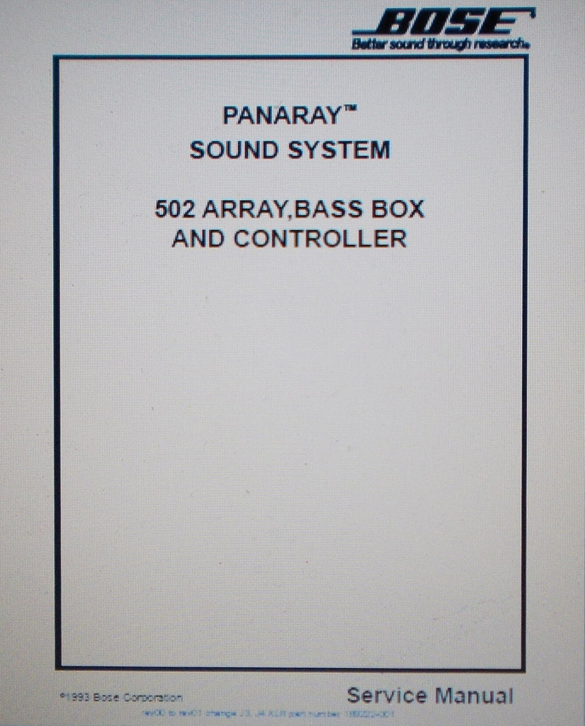 BOSE PANARAY 502A 502B 502C ARRAY BASS BOX AND CONTROLLER SOUND SYSTEM SERVICE MANUAL INC SCHEMS AND PARTS LIST 66 PAGES ENG