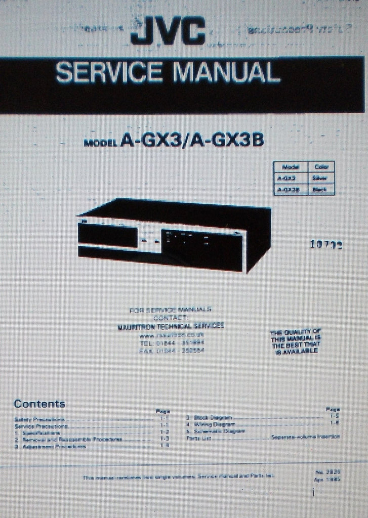 JVC A-GX3 A-GX3B POWER AMP SERVICE MANUAL INC SCHEMS AND PARTS LIST 35 PAGES ENG