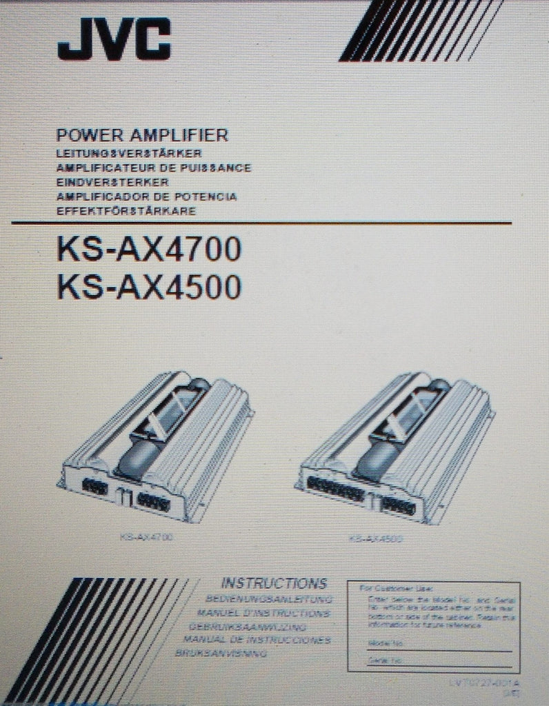JVC KS-AX4700 KS-AX4500 POWER AMP INSTRUCTIONS INC CONN DIAGS AND TRSHOOT GUIDE 20 PAGES ENG DEUT FRANC NL ESP SVENSKA