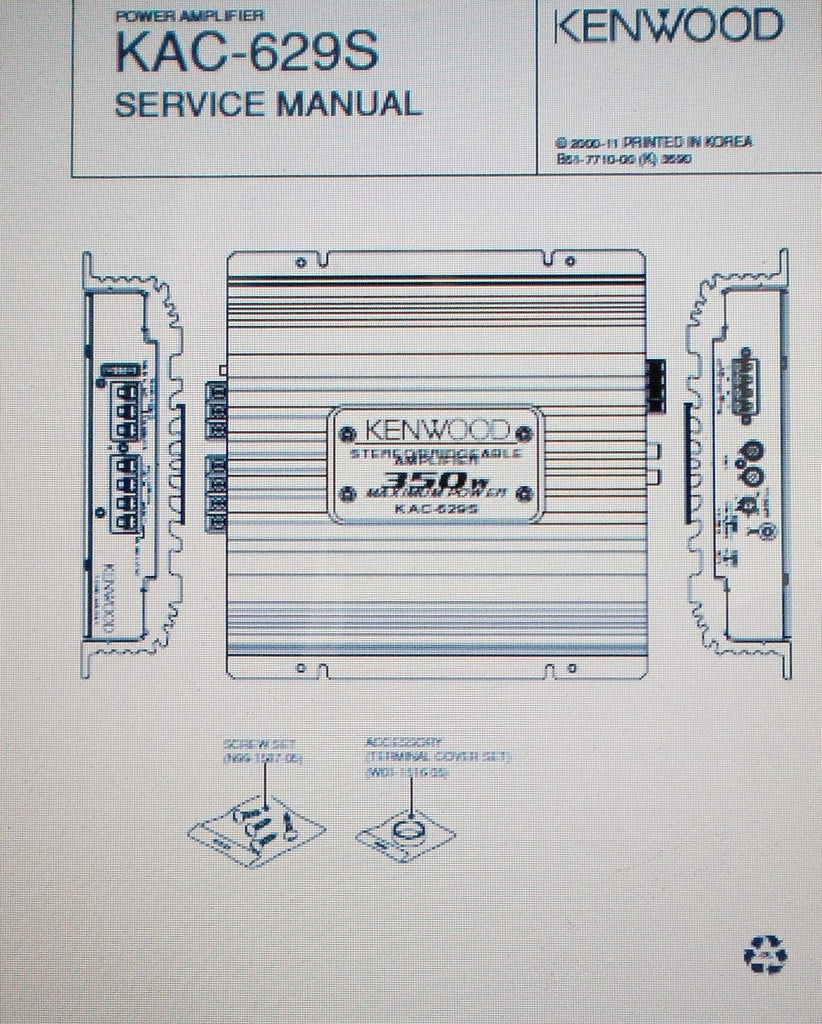 KENWOOD KAC-629S STEREO POWER AMP SERVICE MANUAL INC SCHEMS AND PARTS LIST 10 PAGES ENG