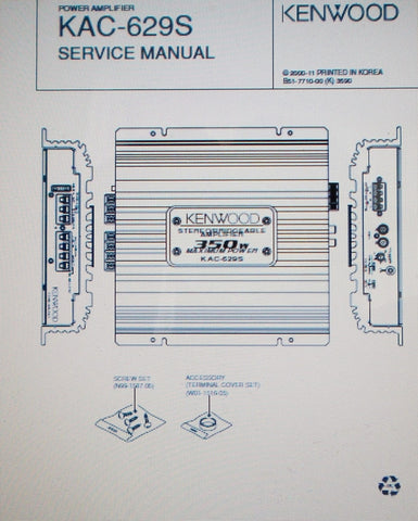 KENWOOD KAC-629S STEREO POWER AMP SERVICE MANUAL INC SCHEMS AND PARTS LIST 10 PAGES ENG