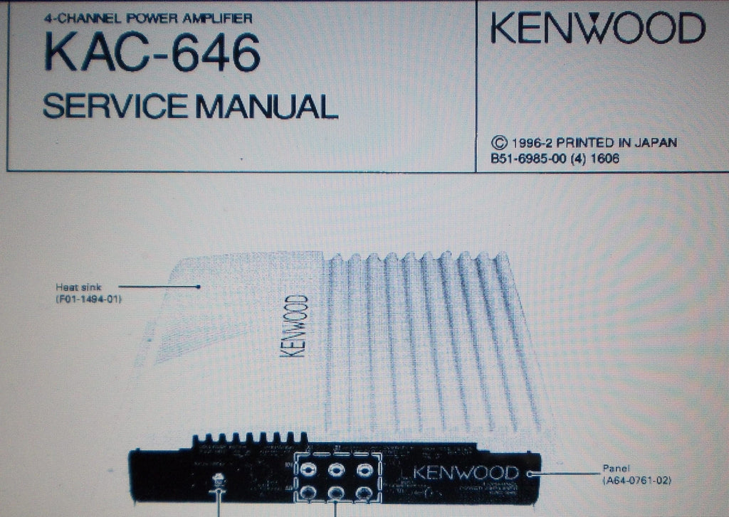 KENWOOD KAC-646 4 CHANNEL POWER AMP SERVICE MANUAL INC SCHEMS AND PARTS LIST 10 PAGES ENG