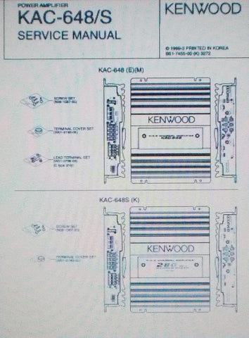 KENWOOD KAC-648 KAC-648S POWER AMP SERVICE MANUAL INC SCHEM DIAG AND PARTS LIST 12 PAGES ENG