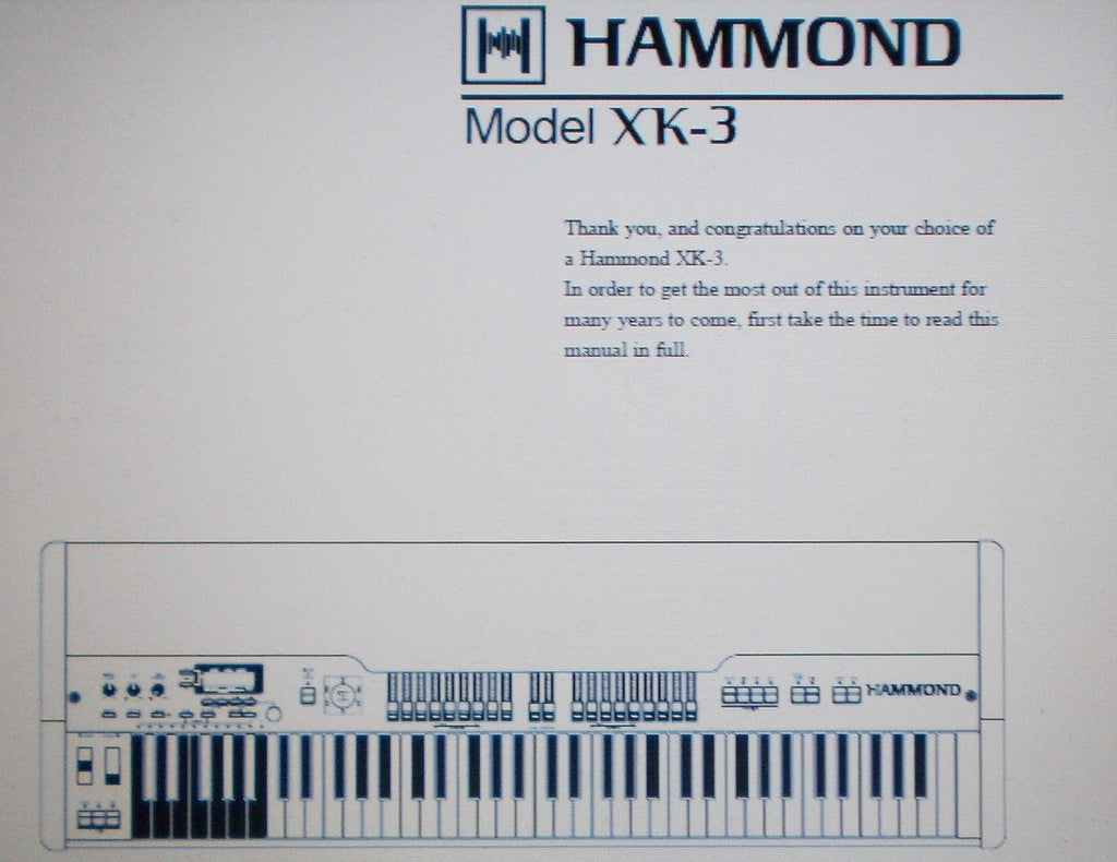 HAMMOND XK-3 KEYBOARD OWNER'S MANUAL INC TRSHOOT GUIDE 114 PAGES ENG