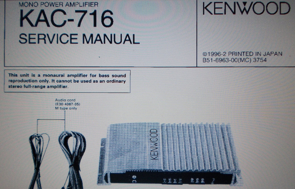 KENWOOD KAC-716 MONO POWER AMP SERVICE MANUAL INC SCHEM DIAG AND PARTS LIST 10 PAGES ENG