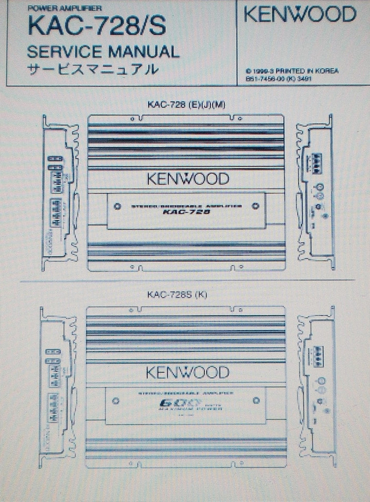 KENWOOD KAC-728 KAC-728S STEREO POWER AMP SERVICE MANUAL INC SCHEM DIAG PCBS AND PARTS LIST 12 PAGES ENG