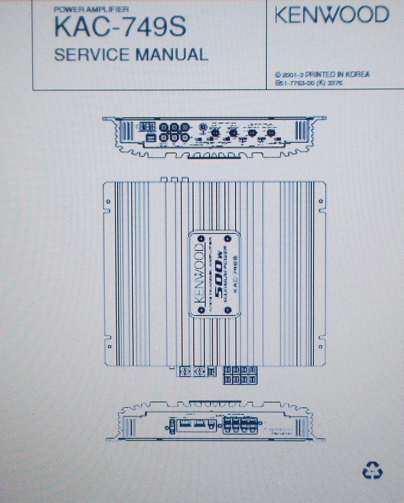 KENWOOD KAC-749S POWER AMP SERVICE MANUAL INC SCHEM DIAG PCBS AND PARTS LIST 11 PAGES ENG