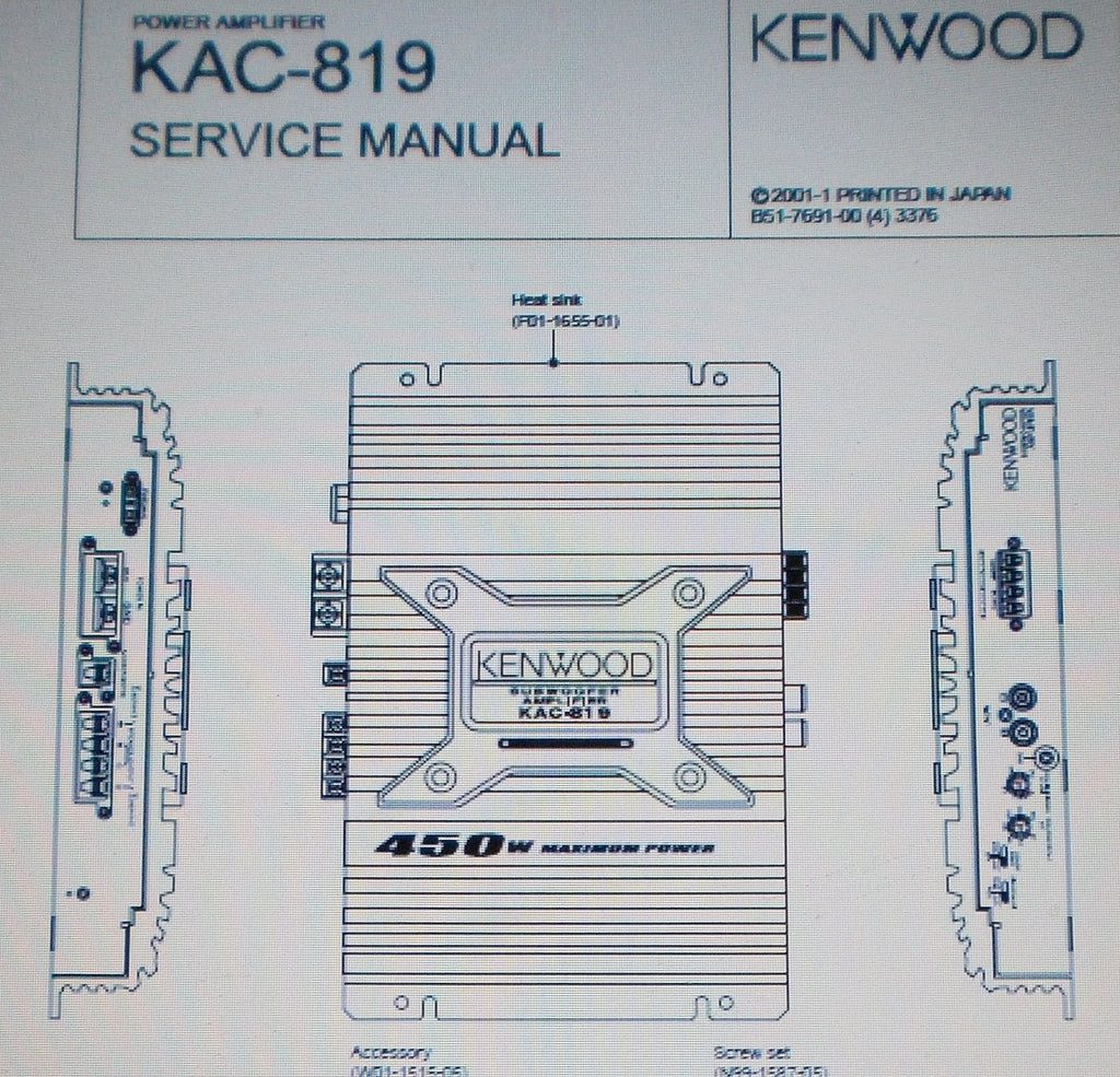 KENWOOD KAC-819 POWER AMP SERVICE MANUAL INC SCHEM DIAG PCB AND PARTS LIST 8 PAGES ENG