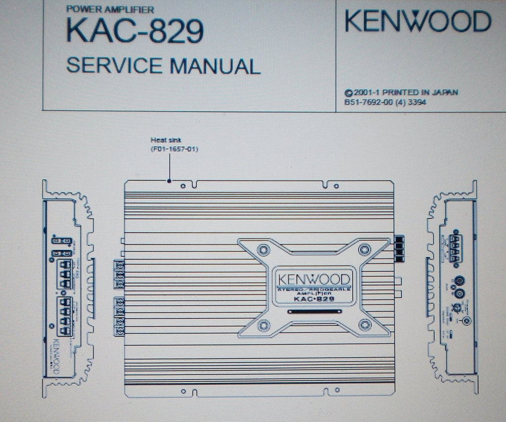 KENWOOD KAC-829 POWER AMP SERVICE MANUAL INC SCHEM DIAG PCB AND PARTS LIST 8 PAGES ENG