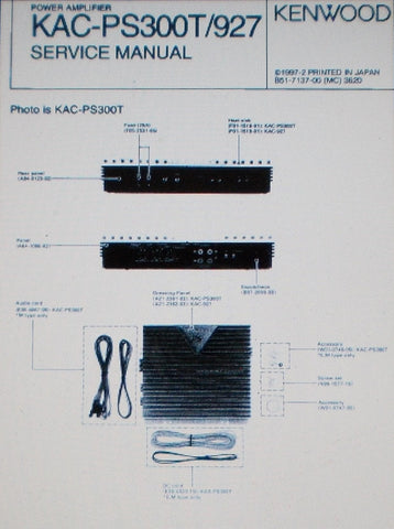 KENWOOD KAC-927 KAC-PS300T POWER AMP SERVICE MANUAL INC SCHEM DIAG PCB AND PARTS LIST 14 PAGES ENG