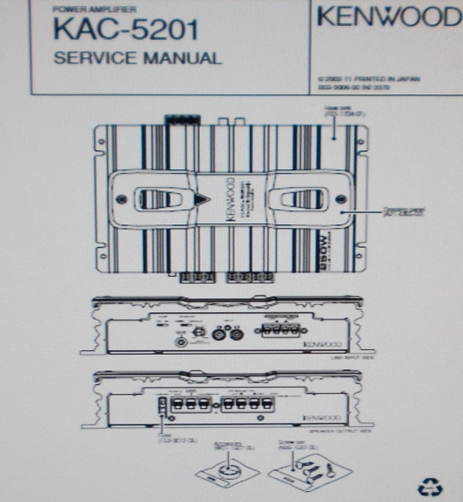 KENWOOD KAC-5201 POWER AMP SERVICE MANUAL INC SCHEM DIAG PCB AND PARTS LIST 8 PAGES ENG