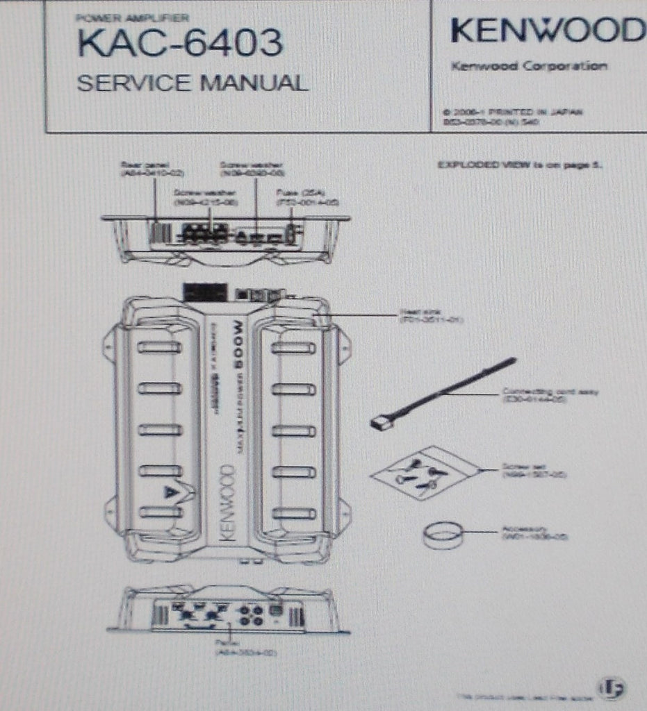 KENWOOD KAC-6403 POWER AMP SERVICE MANUAL INC SCHEM DIAG BLK DIAG PCB AND PARTS LIST 14 PAGES ENG