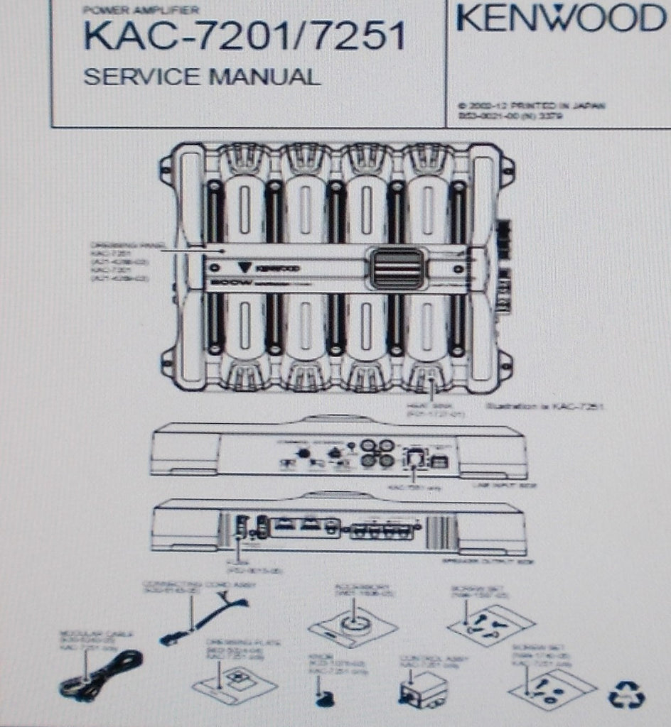 KENWOOD KAC-7201 KAC-7251 POWER AMP SERVICE MANUAL INC SCHEM DIAG PCB AND PARTS LIST 10 PAGES ENG