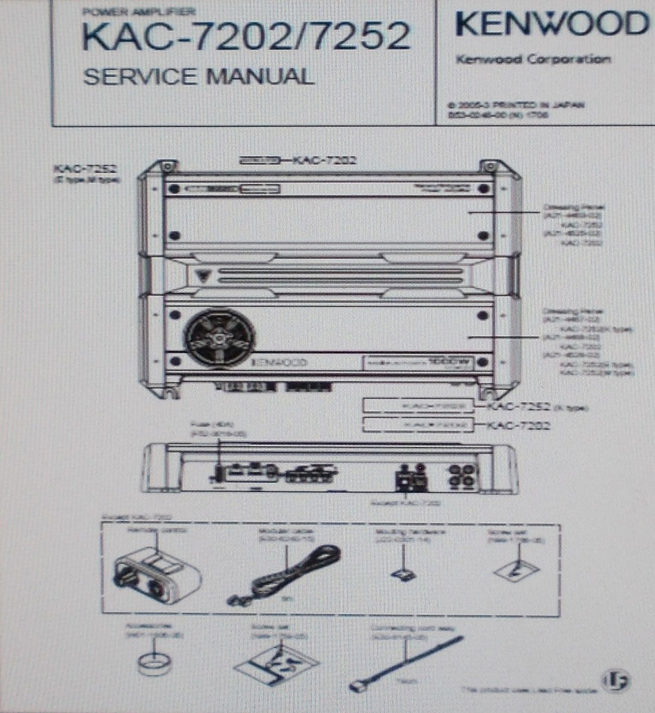 KENWOOD KAC-7202 KAC-7252 POWER AMP SERVICE MANUAL INC SCHEMS BLK DIAG PCB AND PARTS LIST 16 PAGES ENG