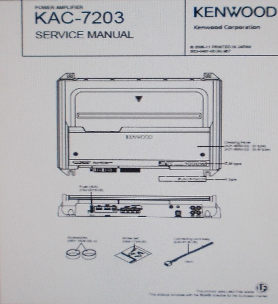 KENWOOD KAC-7203 POWER AMP SERVICE MANUAL INC SCHEMS BLK DIAG PCB AND PARTS LIST 14 PAGES ENG