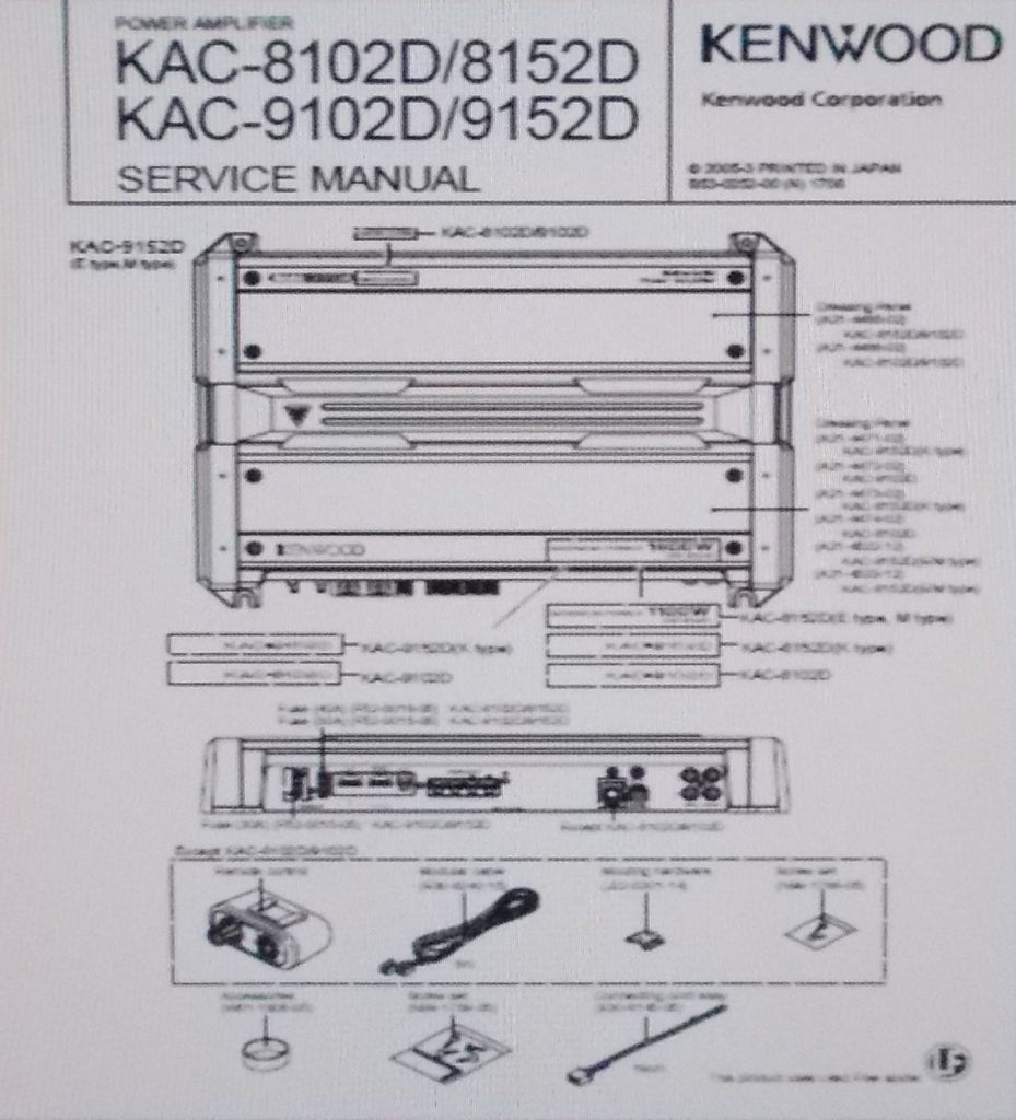 KENWOOD KAC-8102D KAC-8152D KAC-9102D KAC-9152D POWER AMP SERVICE MANUAL INC SCHEMS BLK DIAG PCBS AND PARTS LIST 18 PAGES ENG