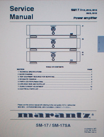 MARANTZ SM-17 SM-17SA POWER AMP SERVICE MANUAL INC SCHEMS AND PARTS LIST 12 PAGES ENG