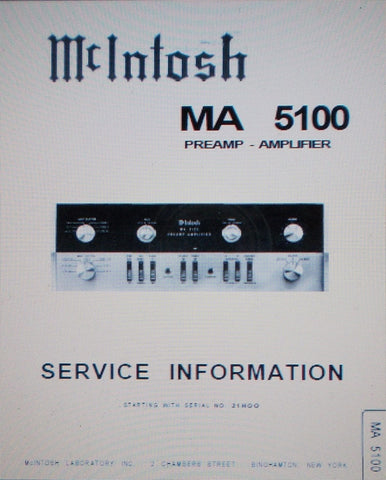 McINTOSH MA5100 PREAMP STEREO POWER AMP SERVICE INFORMATION INC SCHEMS AND PARTS LIST 12 PAGES ENG