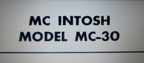 McINTOSH MC-30 30 WATT POWER AMP INSTRUCTIONS INC SCHEM DIAG AND PARTS LIST 4 PAGES ENG